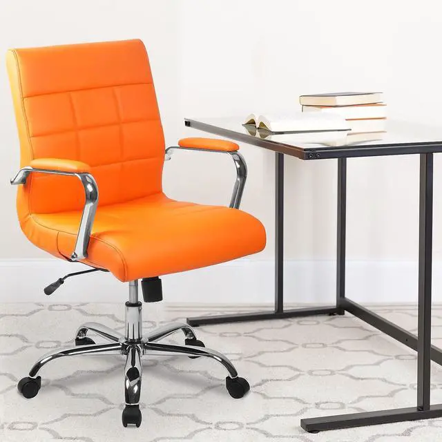 Alt view image 2 of 7 - Vivian Mid-Back Orange Vinyl Executive Swivel Office Chair with Chrome Base and Arms