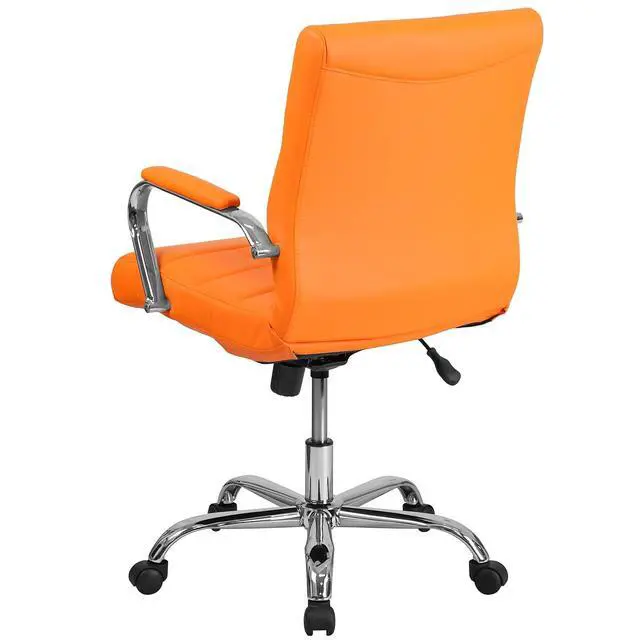 Alt view image 6 of 7 - Vivian Mid-Back Orange Vinyl Executive Swivel Office Chair with Chrome Base and Arms