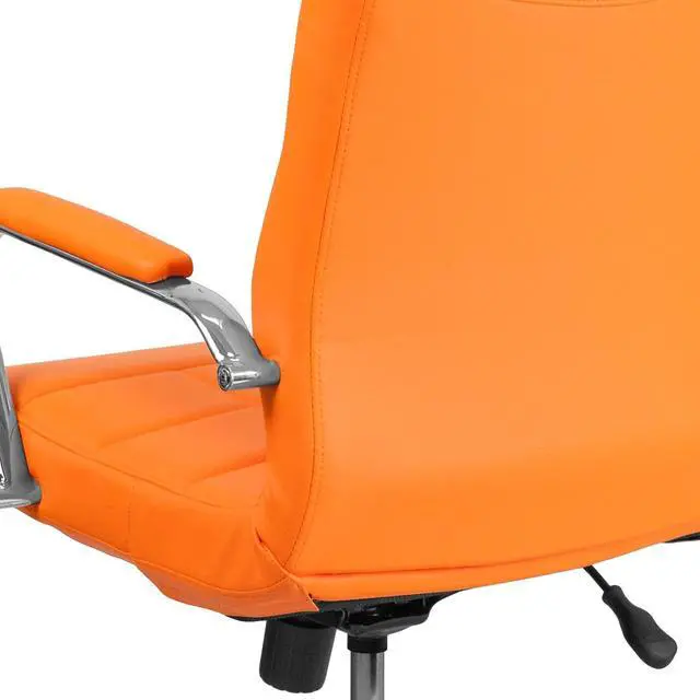 Alt view image 7 of 7 - Vivian Mid-Back Orange Vinyl Executive Swivel Office Chair with Chrome Base and Arms