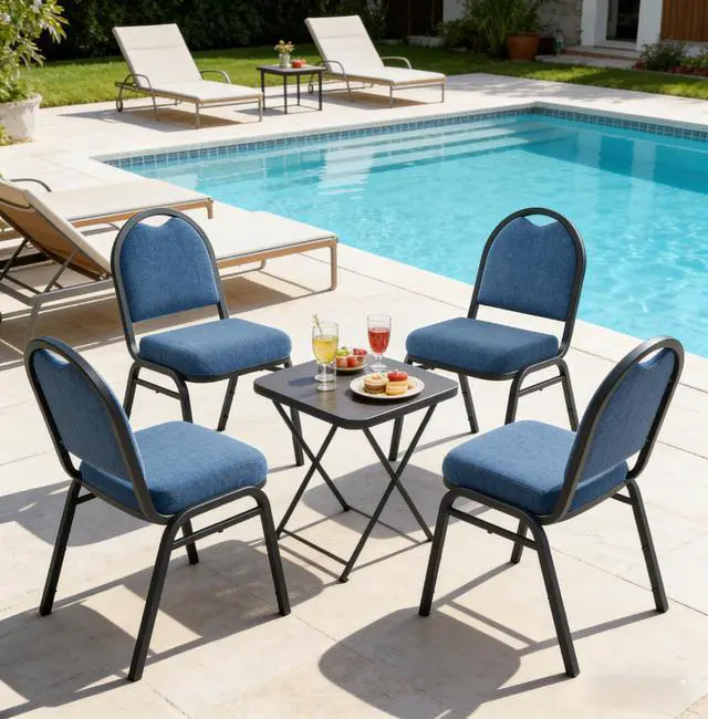 Main image of Dining Chairs Set of 4, Assembly-Free Stackable Kitchen Chairs, Modern Fabric Upholstered Chairs with Metal Frame for Living Room/Bedroom/Office/Farmhouse, Midnight Blue