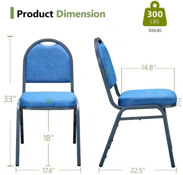 Alt view image 2 of 7 - Dining Chairs Set of 4, Assembly-Free Stackable Kitchen Chairs, Modern Fabric Upholstered Chairs with Metal Frame for Living Room/Bedroom/Office/Farmhouse, Midnight Blue