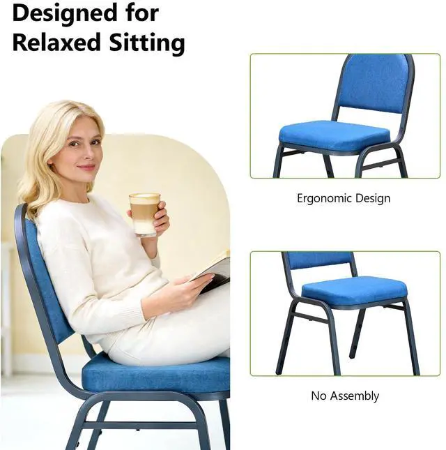 Alt view image 7 of 7 - Dining Chairs Set of 4, Assembly-Free Stackable Kitchen Chairs, Modern Fabric Upholstered Chairs with Metal Frame for Living Room/Bedroom/Office/Farmhouse, Midnight Blue