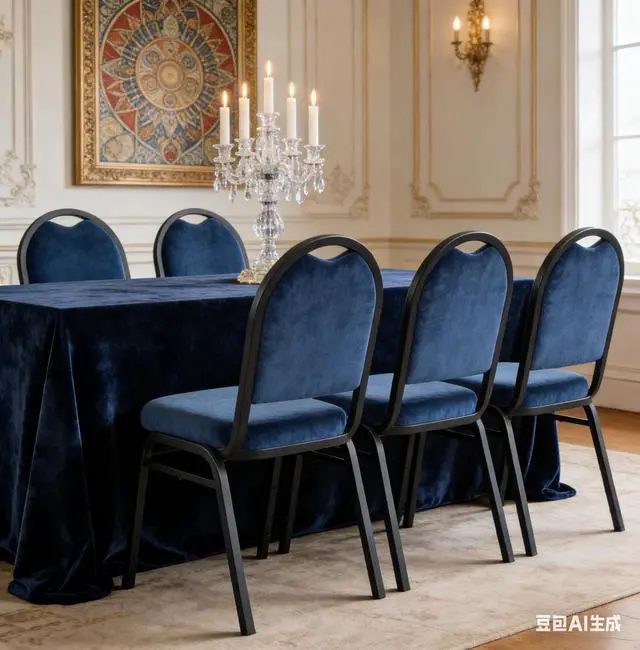 Alt view image 3 of 7 - Dining Chairs Set of 4, Assembly-Free Stackable Kitchen Chairs, Modern Fabric Upholstered Chairs with Metal Frame for Living Room/Bedroom/Office/Farmhouse, Midnight Blue