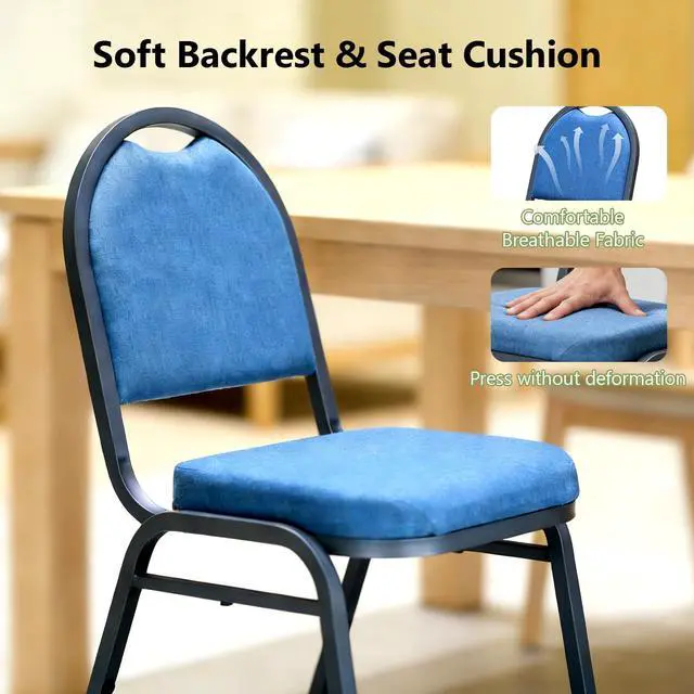 Alt view image 6 of 7 - Dining Chairs Set of 4, Assembly-Free Stackable Kitchen Chairs, Modern Fabric Upholstered Chairs with Metal Frame for Living Room/Bedroom/Office/Farmhouse, Midnight Blue