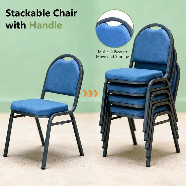 Alt view image 5 of 7 - Dining Chairs Set of 4, Assembly-Free Stackable Kitchen Chairs, Modern Fabric Upholstered Chairs with Metal Frame for Living Room/Bedroom/Office/Farmhouse, Midnight Blue