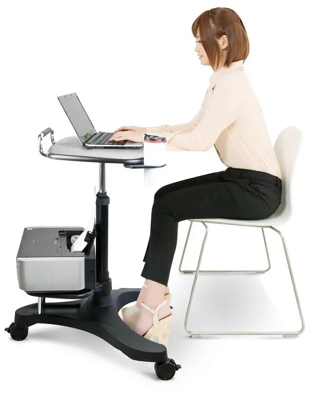 Alt view image 4 of 7 - Ergonomic Sit-Stand Mobile Laptop Cart Work Station with Printer Shelf. with Built in Cup Holder and Mouse Pad. Black (Model: LPD009P)