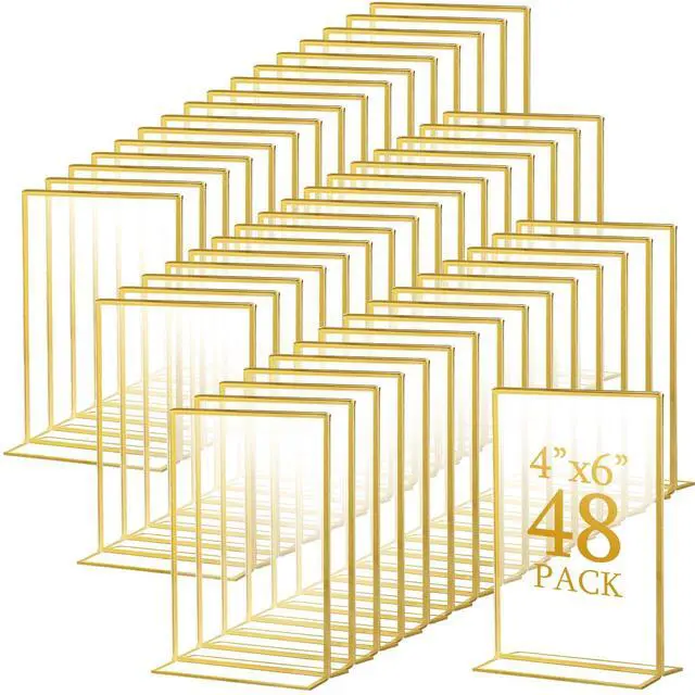 Main image of Gold Acrylic Sign Holders, Gold Picture Frames Clear Wedding Table Numbers Double Sided Acrylic Holders for Wedding Restaurant Table Number Photos Menu Cards Art(48 Pack,4 x 6 Inch)