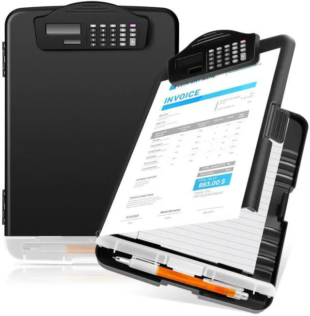 Main image of 4 Packs Calculator Clipboard with Storage 14 x 10 x 2.6 Inches File Folder Plastic Storage Clipboard Letter Size File Folder with Low Profile Clip for School Classroom Office