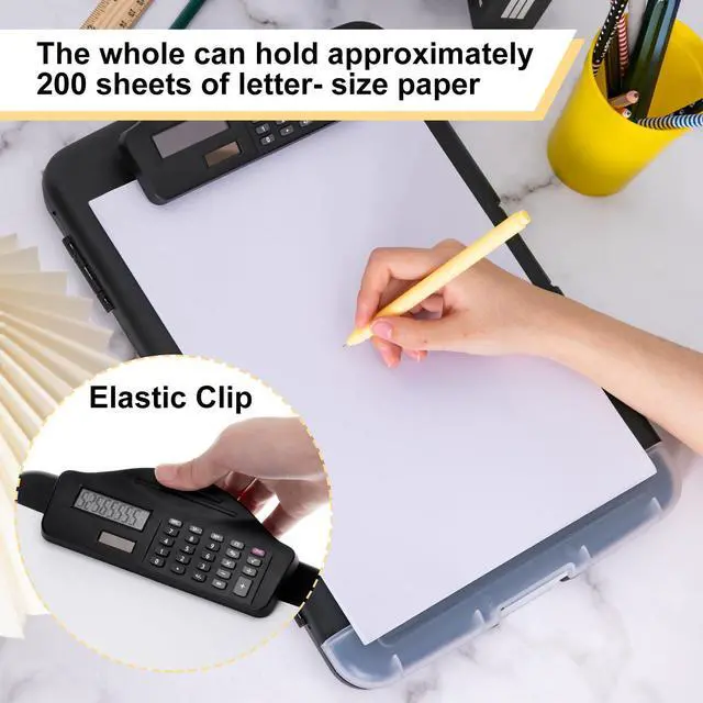 Alt view image 4 of 7 - 4 Packs Calculator Clipboard with Storage 14 x 10 x 2.6 Inches File Folder Plastic Storage Clipboard Letter Size File Folder with Low Profile Clip for School Classroom Office