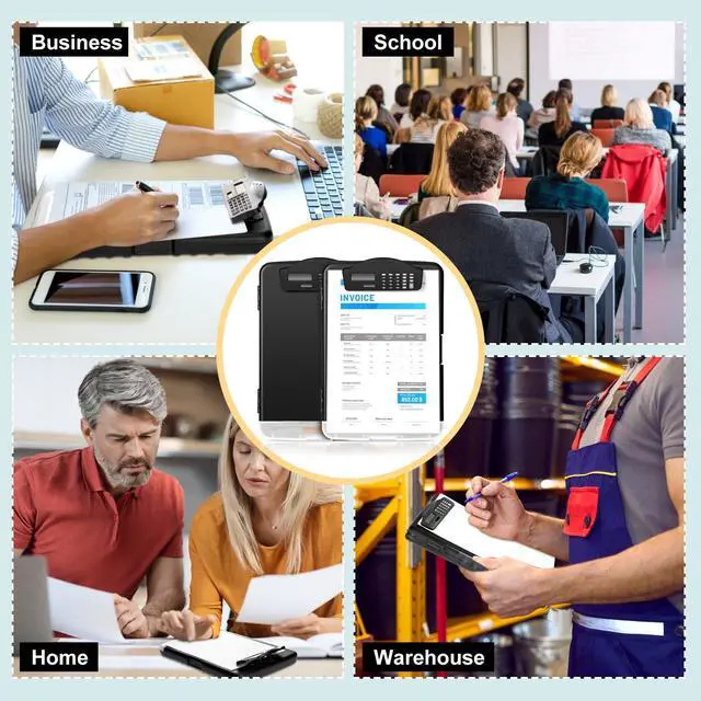 Alt view image 7 of 7 - 4 Packs Calculator Clipboard with Storage 14 x 10 x 2.6 Inches File Folder Plastic Storage Clipboard Letter Size File Folder with Low Profile Clip for School Classroom Office
