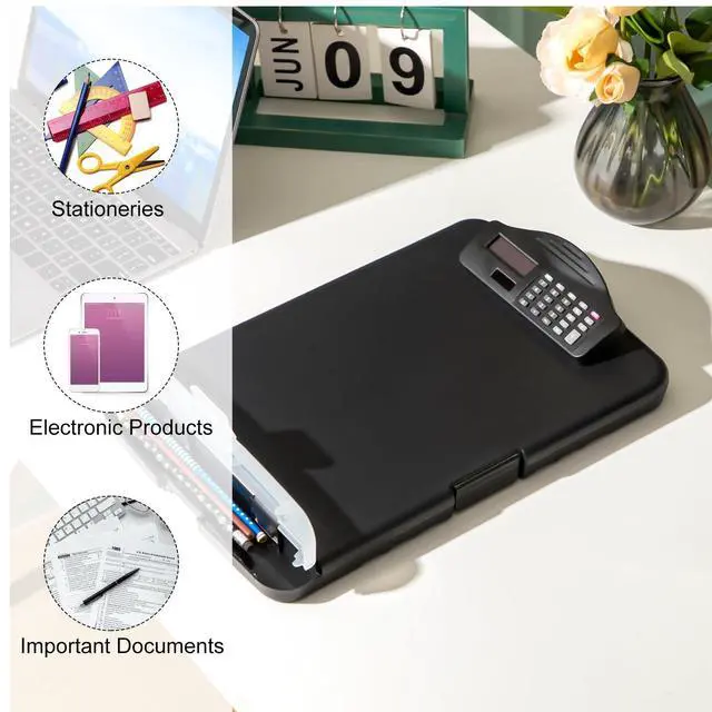 Alt view image 5 of 7 - 4 Packs Calculator Clipboard with Storage 14 x 10 x 2.6 Inches File Folder Plastic Storage Clipboard Letter Size File Folder with Low Profile Clip for School Classroom Office