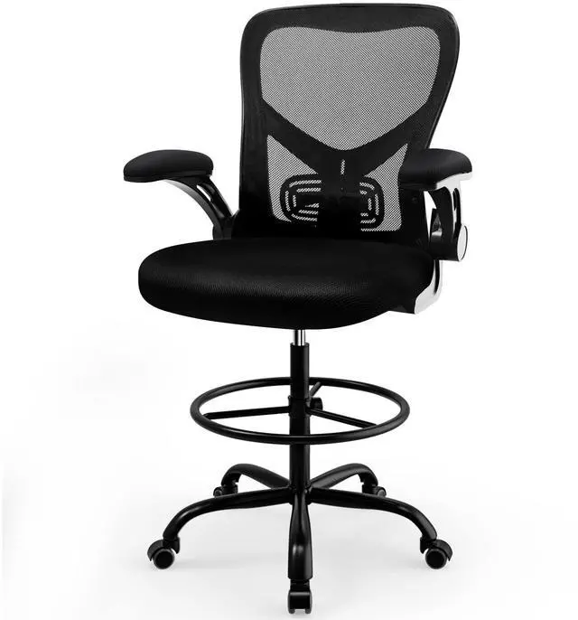 Main image of Drafting Chair,Tall Standing Desk Chair Comfortable Office Chair with Foot Ring Flip-up Padded Arms Height Adjustable Computer Task Chair Ergonomic Mesh Mid-Back Desk Chair,Black