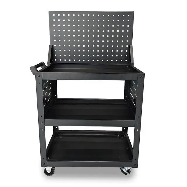 Alt view image 3 of 6 - 3 Tier Rolling Tool Cart on Wheels - Metal Service Cart Industrial Utility Cart for Mechanic - 330LBS Load Mobile Storage Organizer for Garage