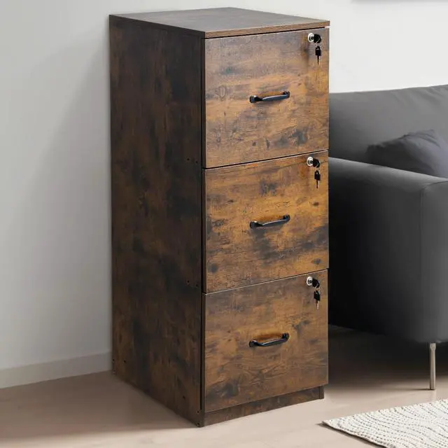 Alt view image 2 of 7 - 3 Drawer File Cabinet with Lock, Vertical Filing Storage Cabinets for Home Office, Heavy-Duty Locking Cabinet with 2-Level Adjustable Hanging Rod for A4/Letter/Legal Size File, Easy Assembly