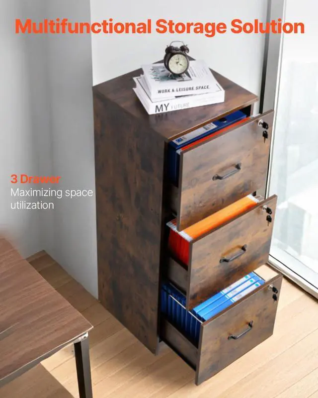 Alt view image 4 of 7 - 3 Drawer File Cabinet with Lock, Vertical Filing Storage Cabinets for Home Office, Heavy-Duty Locking Cabinet with 2-Level Adjustable Hanging Rod for A4/Letter/Legal Size File, Easy Assembly