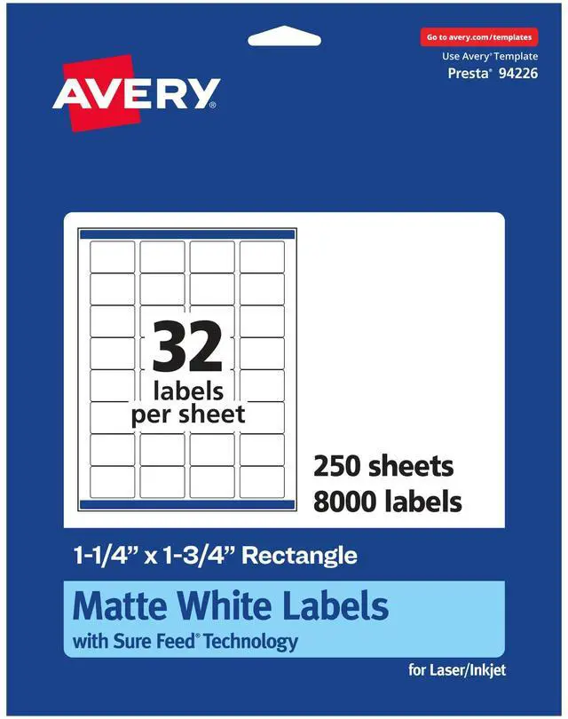 Main image of ® Matte White Rectangle Labels, Sure Feed® Technology, 1.25" x 1.75", 8,000 Matte White Printable Labels