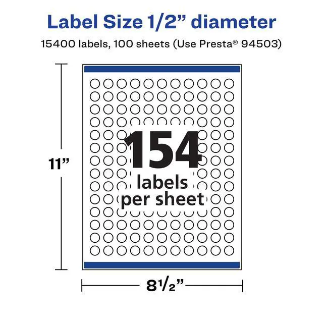 Alt view image 5 of 7 - Matte White Removable Round Labels, Sure Feed Technology, Print-to-The-Edge, 0.5" Diameter, 15,400 Removable Labels, Laser/Inkjet Printable