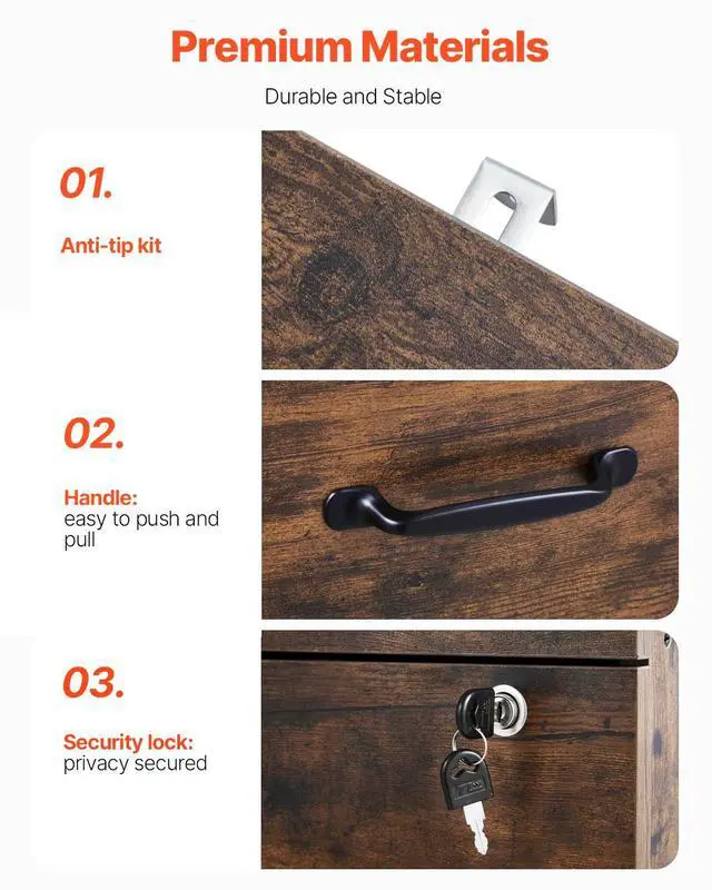 Alt view image 6 of 7 - 3 Drawer File Cabinet with Lock, Vertical Filing Storage Cabinets for Home Office, Heavy-Duty Locking Cabinet with 2-Level Adjustable Hanging Rod for A4/Letter/Legal Size File, Easy Assembly