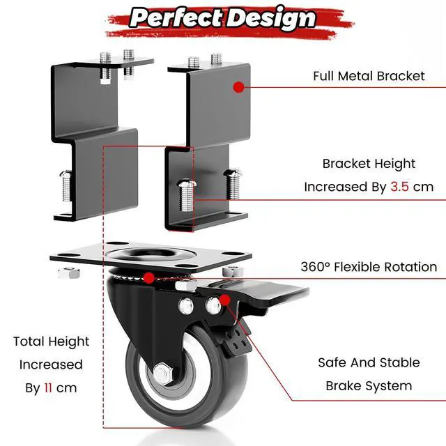Alt view image 4 of 5 - Riser Casters Compatible with Arcade1UP Infinity Table360° Swivel Casters | for Raising The Table Height, Heavy Duty Plate Caster- Load 200lbs(Set of 4)