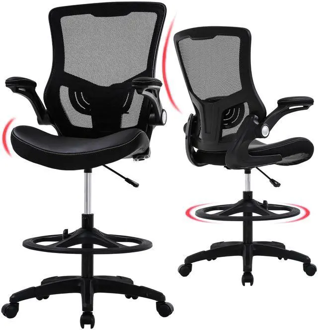Main image of Drafting Chair Mid-Back Mesh Tall Office Chair with Flip-Up Arms Desk Chair with Ergonomic Lumbar Support Foot Ring,Black