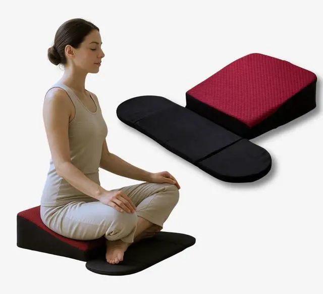 Main image of ZenSlope Pro Seat Elevated Meditation Cushion to Lift The Spine with Foldable Wings for Ankles,Premium Quilted Fabric & Carry Case Ideal for Cross-Legged Sitting Maroon