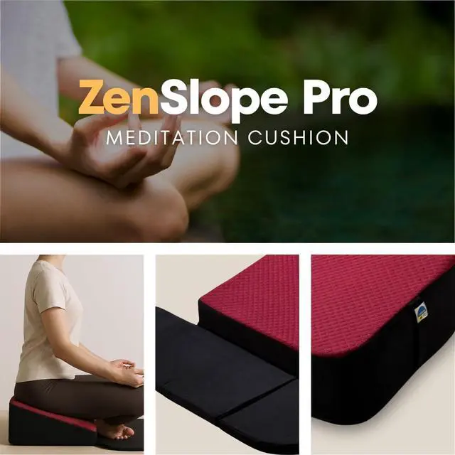 Alt view image 3 of 5 - ZenSlope Pro Seat Elevated Meditation Cushion to Lift The Spine with Foldable Wings for Ankles,Premium Quilted Fabric & Carry Case Ideal for Cross-Legged Sitting Maroon