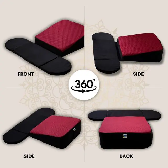 Alt view image 4 of 5 - ZenSlope Pro Seat Elevated Meditation Cushion to Lift The Spine with Foldable Wings for Ankles,Premium Quilted Fabric & Carry Case Ideal for Cross-Legged Sitting Maroon