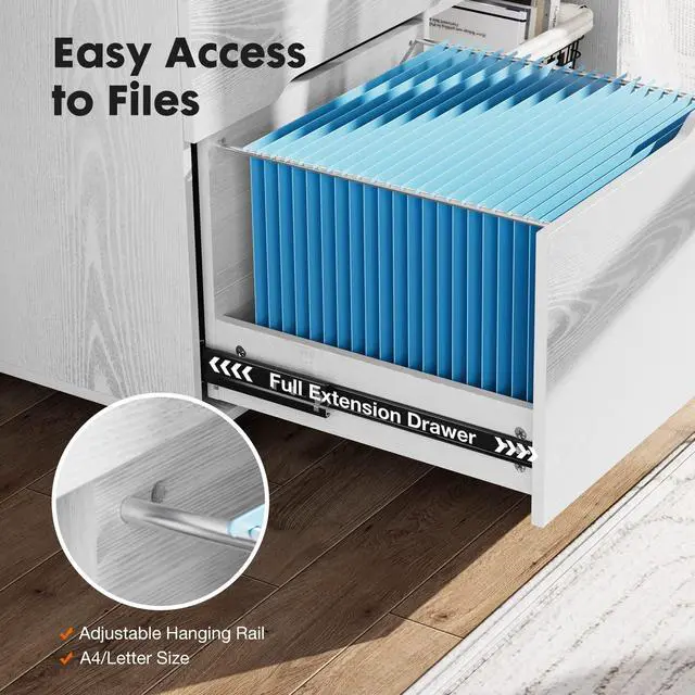 Alt view image 5 of 7 - File Cabinet with 3 Drawers, Mobile Lateral Filing Cabinet with Open Storage Shelves for Home Office Under Desk Storage, White