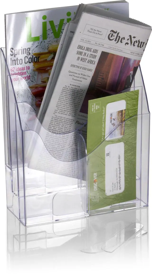 Alt view image 4 of 5 - Multi-Use Literature Holder, 6 Pockets for 4.125 Inch Wide Leaflets or 3 Pockets for Letter Size Sheets or Folders, Clear (22914) (Pack of 4)
