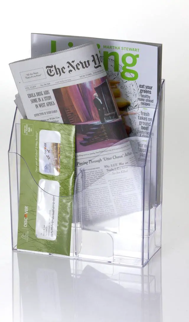 Alt view image 5 of 5 - Multi-Use Literature Holder, 6 Pockets for 4.125 Inch Wide Leaflets or 3 Pockets for Letter Size Sheets or Folders, Clear (22914) (Pack of 4)