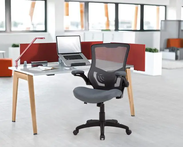 Alt view image 2 of 7 - Drafting Chair Mid-Back Mesh Tall Office Chair with Flip-Up Arms Desk Chair with Ergonomic Lumbar Support Foot Ring (Grey, Office Chair)