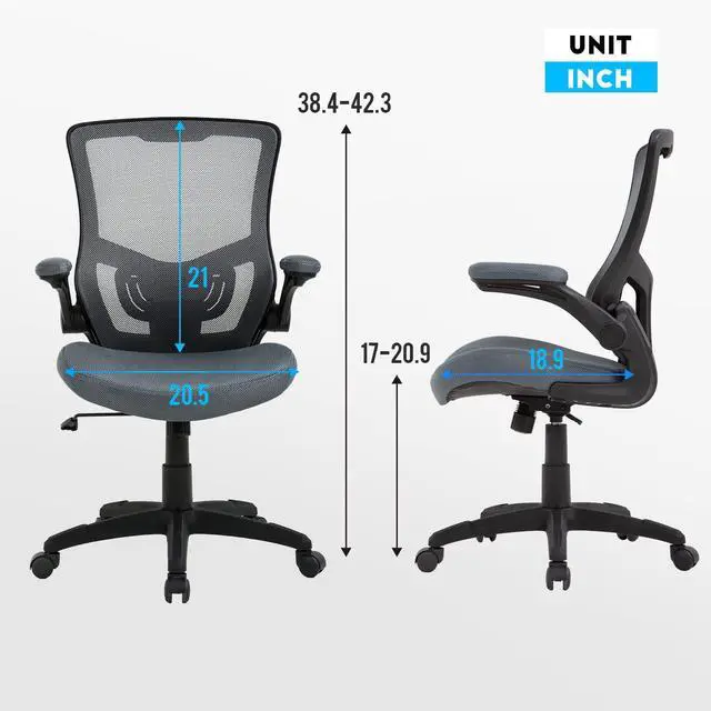 Alt view image 3 of 7 - Drafting Chair Mid-Back Mesh Tall Office Chair with Flip-Up Arms Desk Chair with Ergonomic Lumbar Support Foot Ring (Grey, Office Chair)