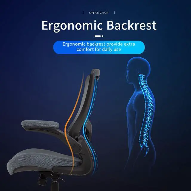 Alt view image 4 of 7 - Drafting Chair Mid-Back Mesh Tall Office Chair with Flip-Up Arms Desk Chair with Ergonomic Lumbar Support Foot Ring (Grey, Office Chair)