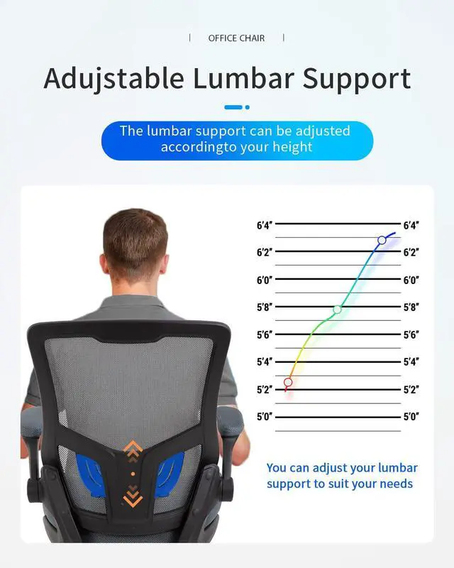Alt view image 6 of 7 - Drafting Chair Mid-Back Mesh Tall Office Chair with Flip-Up Arms Desk Chair with Ergonomic Lumbar Support Foot Ring (Grey, Office Chair)