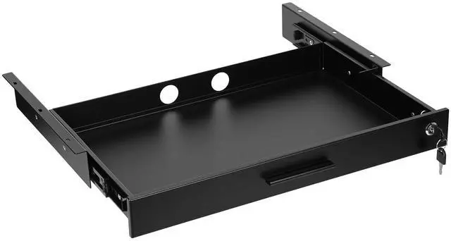 Main image of 22'' x 14'' Under Desk Drawer Slide Out Storage Organizer, Lockable Metal Desk Drawer for Laptop and Office Accessories, Large Hidden Under Table Storage Box with Cable Management, Black