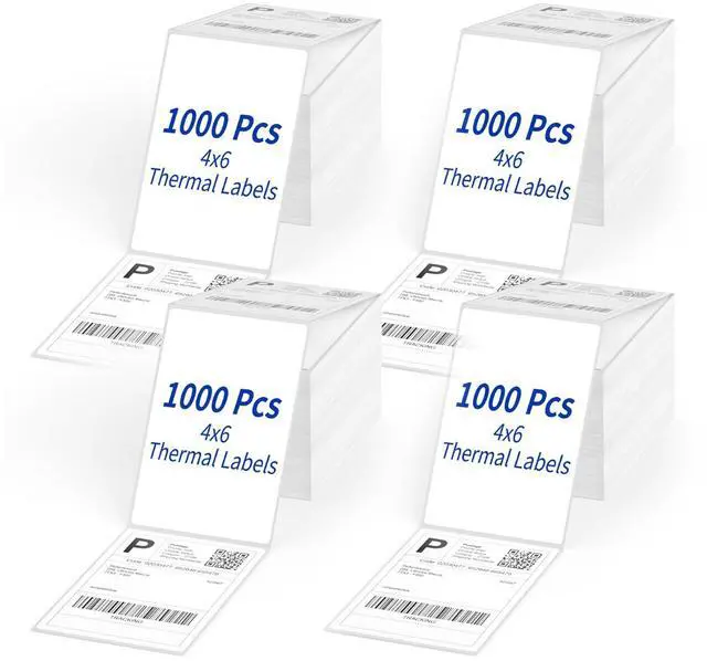Main image of 4" x 6" Direct Thermal Labels, 4000 Fanfold Shipping Labels with Perforated Line for Zebra & Rollo Printer, Thermal Printer Label 4x6, Permanent Adhesive