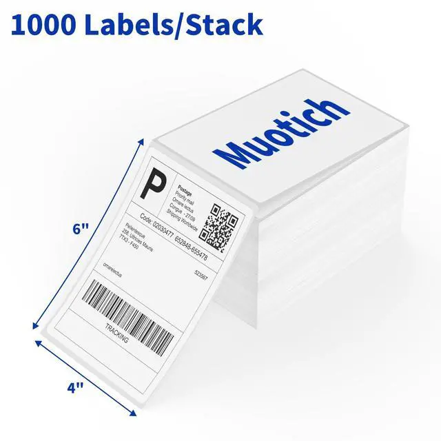 Alt view image 2 of 7 - 4" x 6" Direct Thermal Labels, 4000 Fanfold Shipping Labels with Perforated Line for Zebra & Rollo Printer, Thermal Printer Label 4x6, Permanent Adhesive