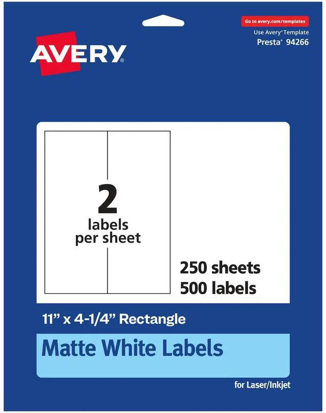 Main image of Matte White Rectangle Labels, 11" x 4.25", 500 Matte White Printable Labels