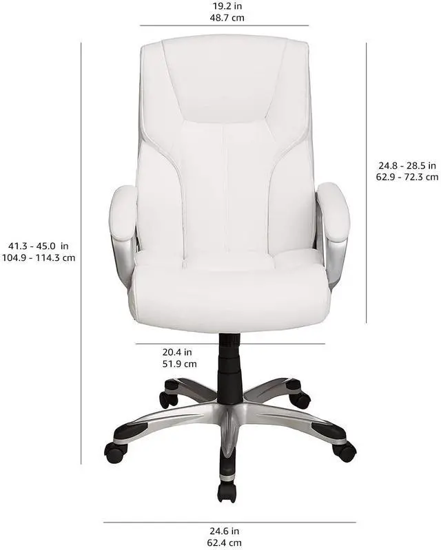 Alt view image 3 of 6 - Executive High Back Office Desk Chair, Adjustable Height, Tilt, Swivel, 275lb Capacity, Bonded Leather, White/Pewter