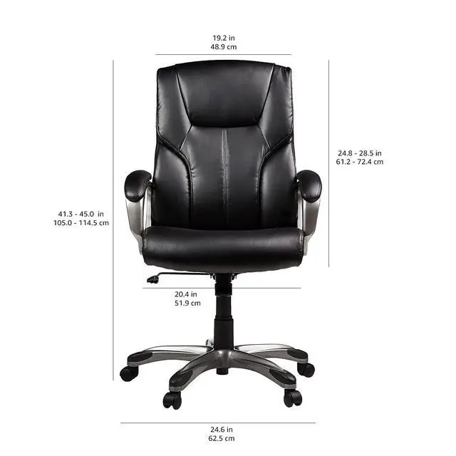 Alt view image 3 of 6 - Executive High Back Office Chair, Adjustable Height, Tilt, Swivel, Padded Seat, Bonded Leather, Wheels, Black/Silver
