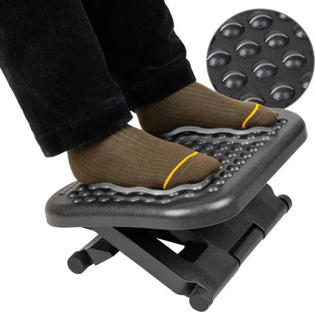 Main image of Foot Rest, Under Desk at Work, Ergonomic, Height Adjustable, Office, Plastic, 17" L x 13" W x 6.25" H, Black (Pack of 5)