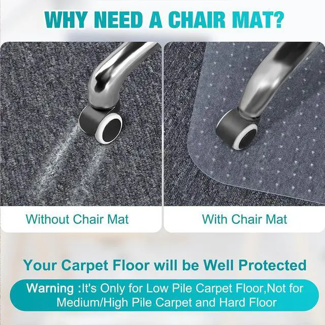 Alt view image 2 of 7 - 2 Pack Office Chair Mat for Carpets, 48" x 60" Clear Chair Mat for Carpeted Floors, Heavy Duty Under Desk Protector Carpeted Floors Mats, Rolling Computer Floor Mats with Studs for Home and Office
