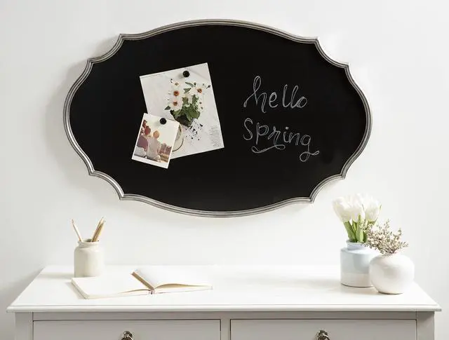 Alt view image 2 of 6 - Leanna Decorative Scalloped Metal Chalkboard, 24 x 36, Silver, Framed Rounded Oval Vintage Chalkboard for Unique Display, Organization, and Decor