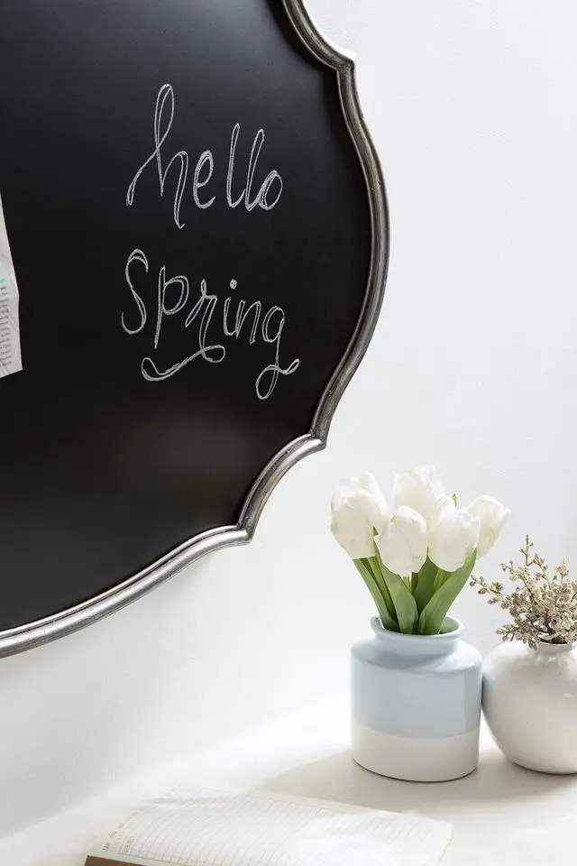 Alt view image 3 of 6 - Leanna Decorative Scalloped Metal Chalkboard, 24 x 36, Silver, Framed Rounded Oval Vintage Chalkboard for Unique Display, Organization, and Decor