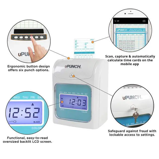 Alt view image 3 of 7 - FN1000 Smart Time Clock System for Small Business: Auto Align Punch Clock with Free Mobile App for Digital Time Card Management and Payroll
