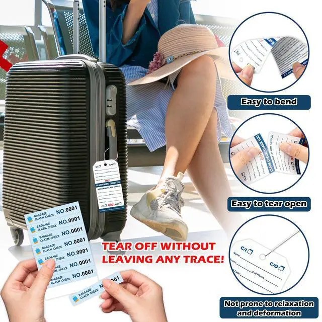 Alt view image 3 of 7 - 1000 Pcs Hotel Luggage Claim Tags 001 to 1000 with Strings 4-3/4 x 2-3/8 Inch with 8 Labels & Matching Numbers Durable Paper Baggage Check Tags with Stubs for Hotels Storage and Transport (1000)