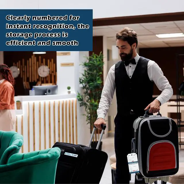 Alt view image 7 of 7 - 1000 Pcs Hotel Luggage Claim Tags 001 to 1000 with Strings 4-3/4 x 2-3/8 Inch with 8 Labels & Matching Numbers Durable Paper Baggage Check Tags with Stubs for Hotels Storage and Transport (1000)