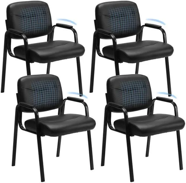 Main image of Office Reception Guest Waiting Room Chairs Set of 4, Leather Stationary Chair No Wheels with Padded Arms for Elderly Desk Conference Room Lobby, Inky