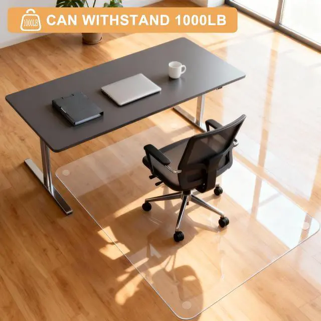 Alt view image 7 of 7 - Tempered Glass Chair Mat for Carpet 46" x 60" Heavy Duty Office Chair Mat for Carpets 1/5" Thick for Carpeted Floor/Hard Floor Easy Glide Carpet Protector with Round Corner and Polished Edge