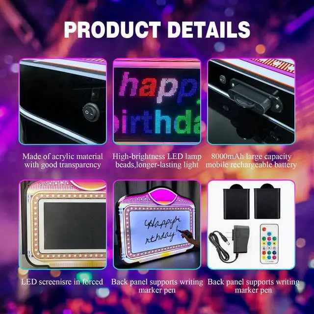 Alt view image 6 of 7 - LED display Bottle Service Sign Club signs for bottle service Color Display Lights with APP Programmable Scroll Play, Hand Holding Light Box letter board Ideal for bars, nightclubs, and parties